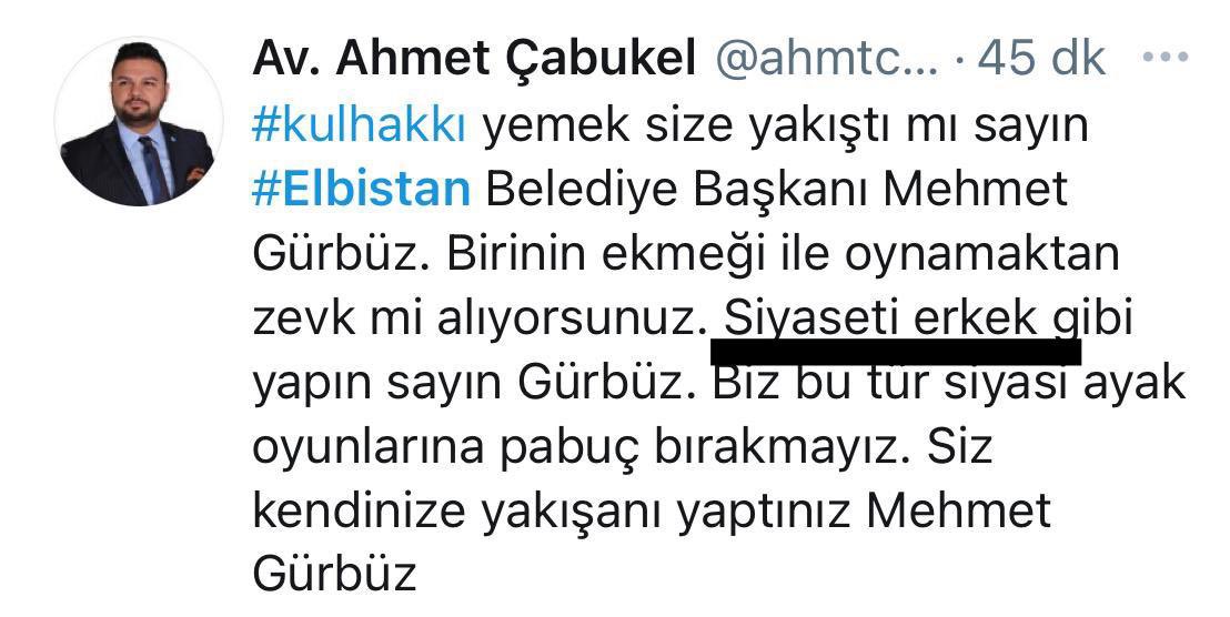 Görmezden gelirsiniz diye altını kalın puntoyla çizdim ki cinsiyetçi davranan #Kahramanmaraş il başkanınızdan belki utanırsınız <a href="/iyiparti/">İYİ Parti</a>  

Genel Başkanınız <a href="/meral_aksener/">Meral Akşener</a> hanım incinmesin...

Ayrıca kendisi hem cinsiyetçi hem yalancı hem de müfteri!
