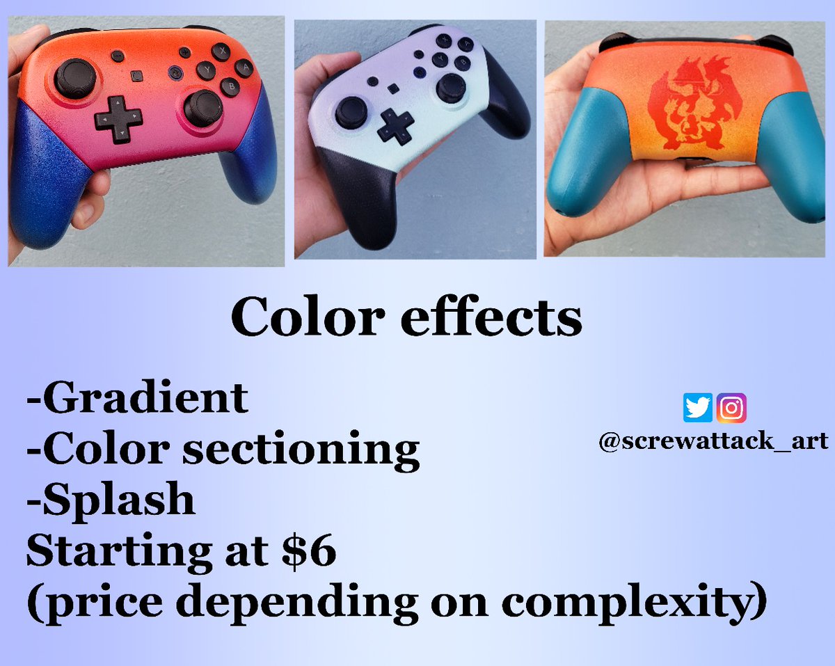 ScrewAttack_Art's tweet photo. 🎮Commission sheets🎮
All initial commission prices start at $20 (includes one color).
Working on GameCube, Pro-controllers, and Ps4 controllers.

A share would be gladly appreciated! https://t.co/ltQ4U1CaPj