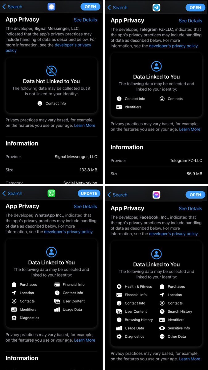 Thomst17510's tweet photo. Options never hurt anyone...
And there are some serious issues to consider.

#IfYouKnowYouKnow
#WhatsAppPrivacyPolicy
#SignalApp https://t.co/9rv3BCNRmd