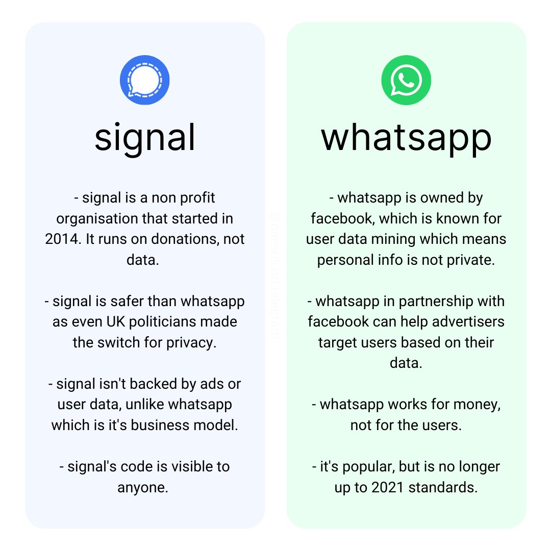 Thomst17510's tweet photo. Options never hurt anyone...
And there are some serious issues to consider.

#IfYouKnowYouKnow
#WhatsAppPrivacyPolicy
#SignalApp https://t.co/9rv3BCNRmd