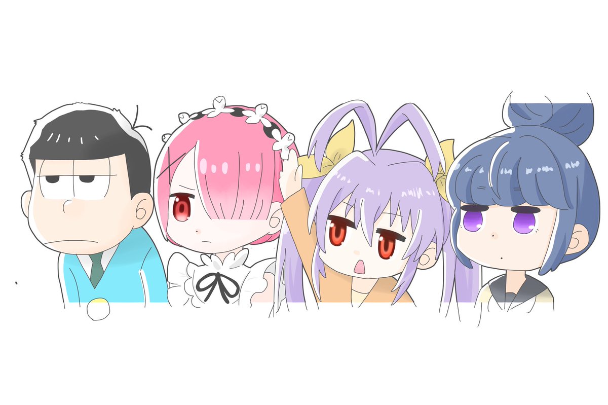 ram (re:zero) ,rem (re:zero) ,shima rin crossover multiple girls multiple crossover trait connection 1boy 3girls pink hair  illustration images
