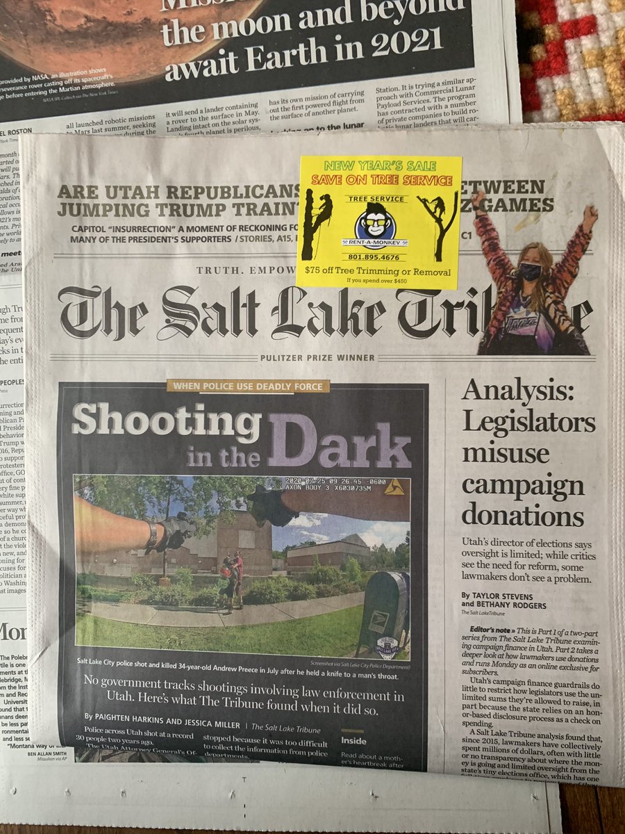 vegor's tweet photo. I miss my daily @sltrib but this weekly edition is really good. Two fine investigative pieces on the front page. https://t.co/AI7hJkOkTr