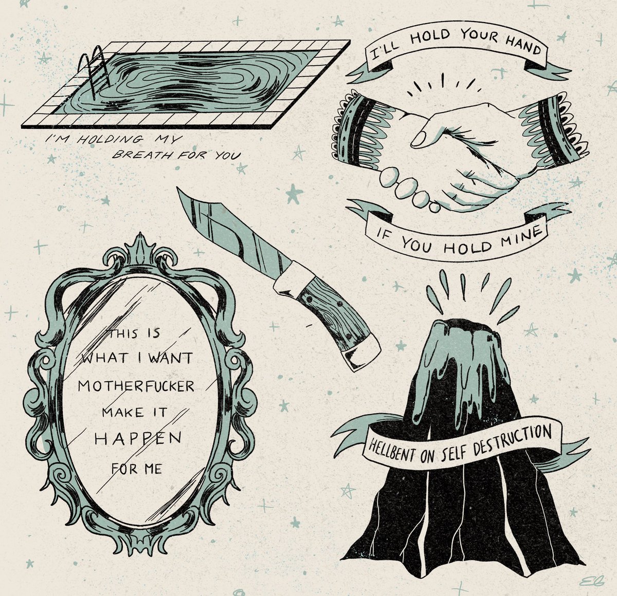 This Front Bottoms flash I drew when I was 18 continues to make the rounds on tumblr and haunt my life so I gave it a facelift lol 
