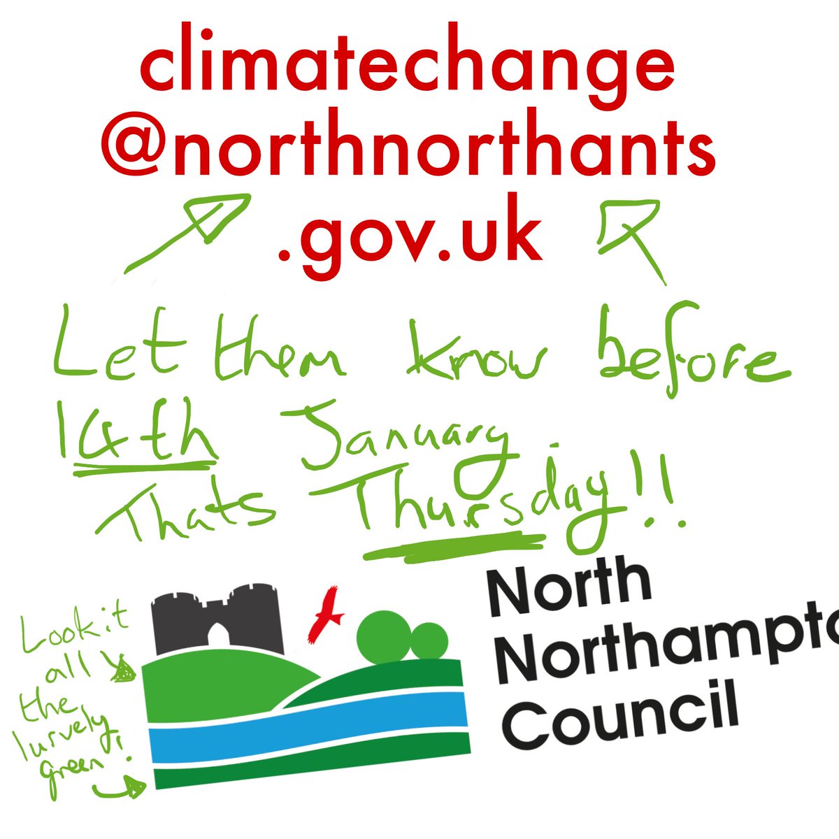 Kettering Green Party (@ketteringgreens) on Twitter photo Get your solutions to the #ClimateEmergency emailed to climatechange@northnorthants.gov.uk before Thursday.
Any idea from big to small would (Iโm sure) be well received.
Soz about the state of <a href="/dezzahd/">Cllr Dez Dell</a> drawings ๐
#ClimateBreakdown #NorthNorthants Get your solutions to the #ClimateEmergency emailed to climatechange@northnorthants.gov.uk before Thursday.
Any idea from big to small would (Iโm sure) be well received.
Soz about the state of <a href="/dezzahd/">Cllr Dez Dell</a> drawings ๐
#ClimateBreakdown #NorthNorthants