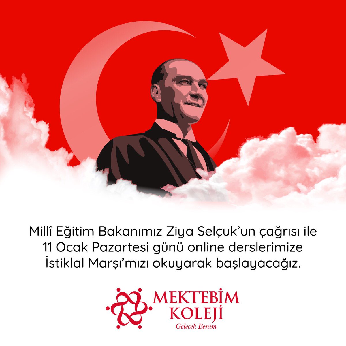 İstiklal Marşı’mızı, veli ve öğrencilerimizin bulundukları yerden katılımları ile tüm kampüslerimizde okuyacağız.

#Mektebim #GelecekBenim