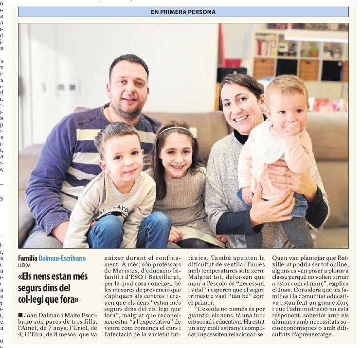 “Anar a l’escola és necessari i vital”. <a href="/joandalmauv/">Joan Dalmau</a> i #MaiteEscribano, de <a href="/maristeslleida/">Maristes Lleida</a>, al <a href="/SEGREcom/">SEGRE</a>. Demà tornem a les aules! segre.com/noticies/lleid…