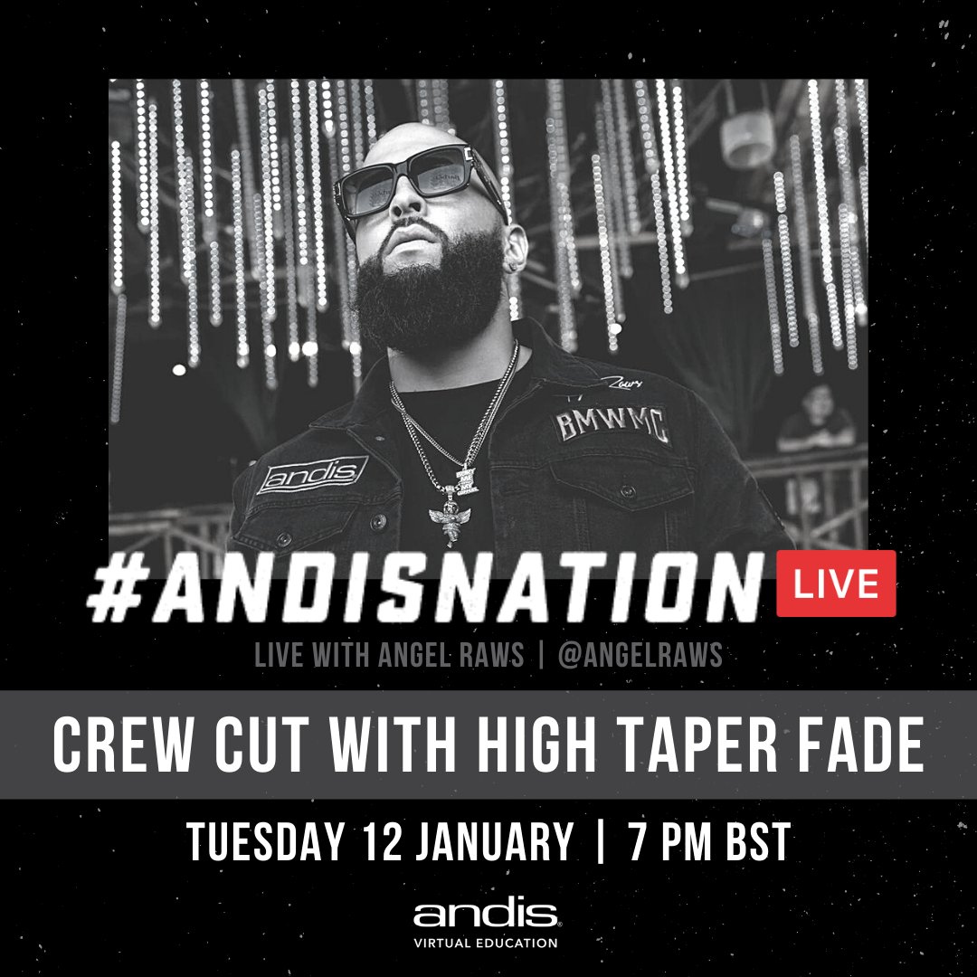 We're going 🅻🅸🆅🅴 for the first time in 2021 #AndisNation! 🎬 Tune in Tuesday at 7pm BST to learn from #Andis Educator Angel Raws on how to deliver a crew cut with a high taper fade. You won’t want to miss this! 👏💈 #AndisUK
