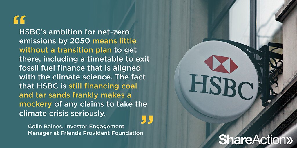 . @ColinBaines1 at  @FProvFoundation, a filer of the resolution agrees. He said: "HSBC’s ambition for net-zero emissions by 2050 means little without a transition plan to get there, including a timetable to exit fossil fuel finance that is aligned with the climate science."