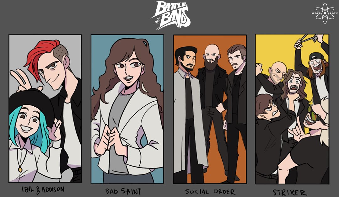 As Heatseeker prepares for tour, check out this stacked LINEUP for the TOUR! (Part 2 of 3)

<a href="/18thAddison/">18th & Addison</a>
<a href="/badsaintband/">Bad Saint</a>
<a href="/_SocialOrder/">SOCIAL ORDER</a>
<a href="/StrikerMetal/">STRIKER</a>

🎨 by <a href="/drunkenfix/">✖️ Max Monroy</a>
Colored by <a href="/MarleyCatts/">🌻Charlie Nagelhout🌻</a>
Created by <a href="/theceltictampon/">Allissoon in 🇯🇵- Animation Producer</a>

#battleofthebands #botb #animation #art #artistsoftwitter