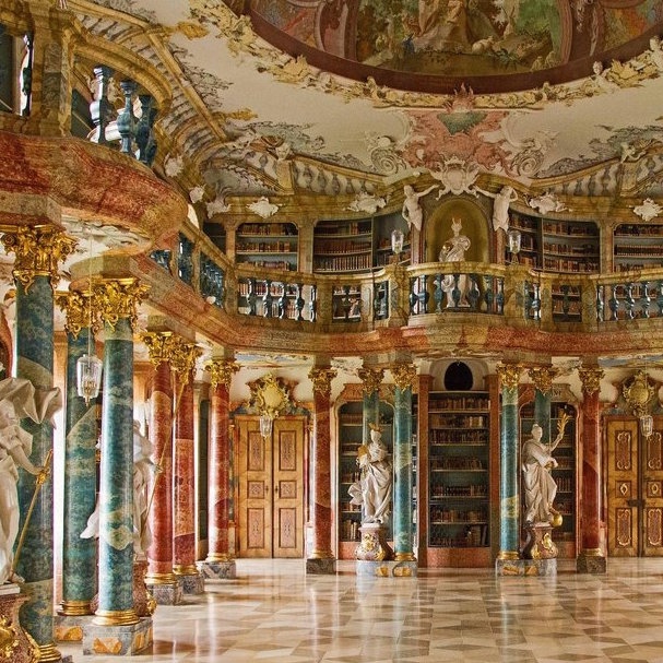 Levenger's tweet image. This #SundayReads, we visit Wiblingen Abbey, a monumental monastery with a grand library, located in Wiblingen, Germany. Holding over 15,000 books, the interior is considered one of the finest examples of Rococo architecture.

#Libraries #LibrariesAroundtheWorld #Levenger