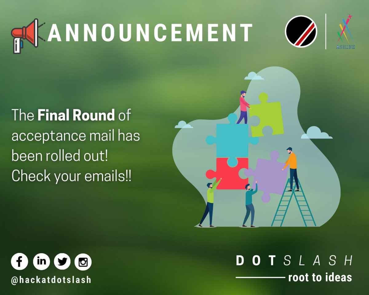 hackatdotslash's tweet photo. The final round of acceptance emails has been rolled out today! Congratulations to all selected teams. We are glad to receive such an overwhelming response. 
Visit: https://t.co/KBzEtUXJIA
Discord Developers Community: 
https://t.co/TCCTEJkqWj

#hackathon #emails #Announcements https://t.co/ZgXfypHZod
