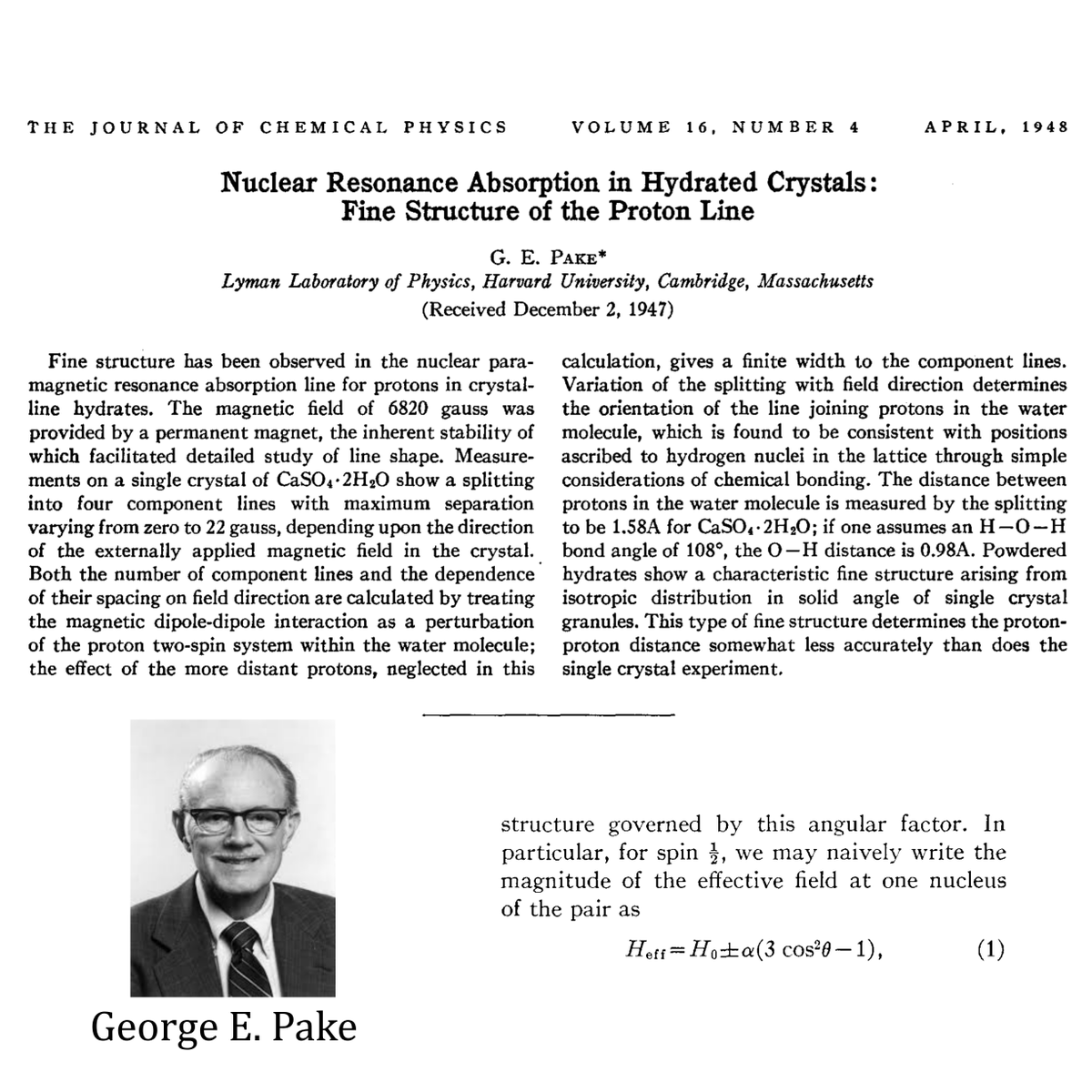 ma_sabba's tweet photo. Old but gold: "Nuclear Resonance Absorption in Hydrated Crystals: Fine Structure of the Proton Line" by George E. Pake (1948).

Needs no further introduction - but what a beautifully written paper. https://t.co/BgLrdeZ8u6