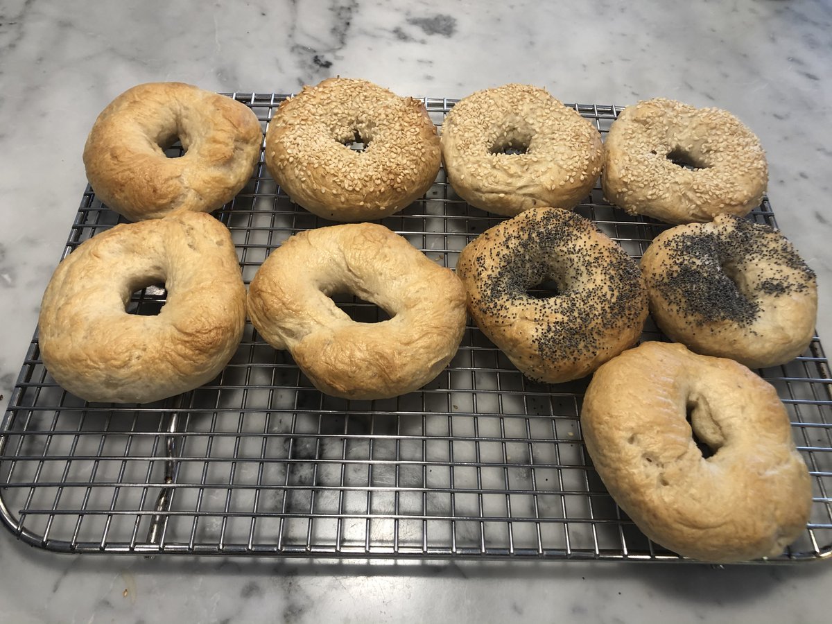 DavidSweenor's tweet photo. Trying bagels again, they’re looking more and more like the real thing. #breadoftheweek Using a recipe from @kingarthurflour https://t.co/Tj2Tb9XJxy