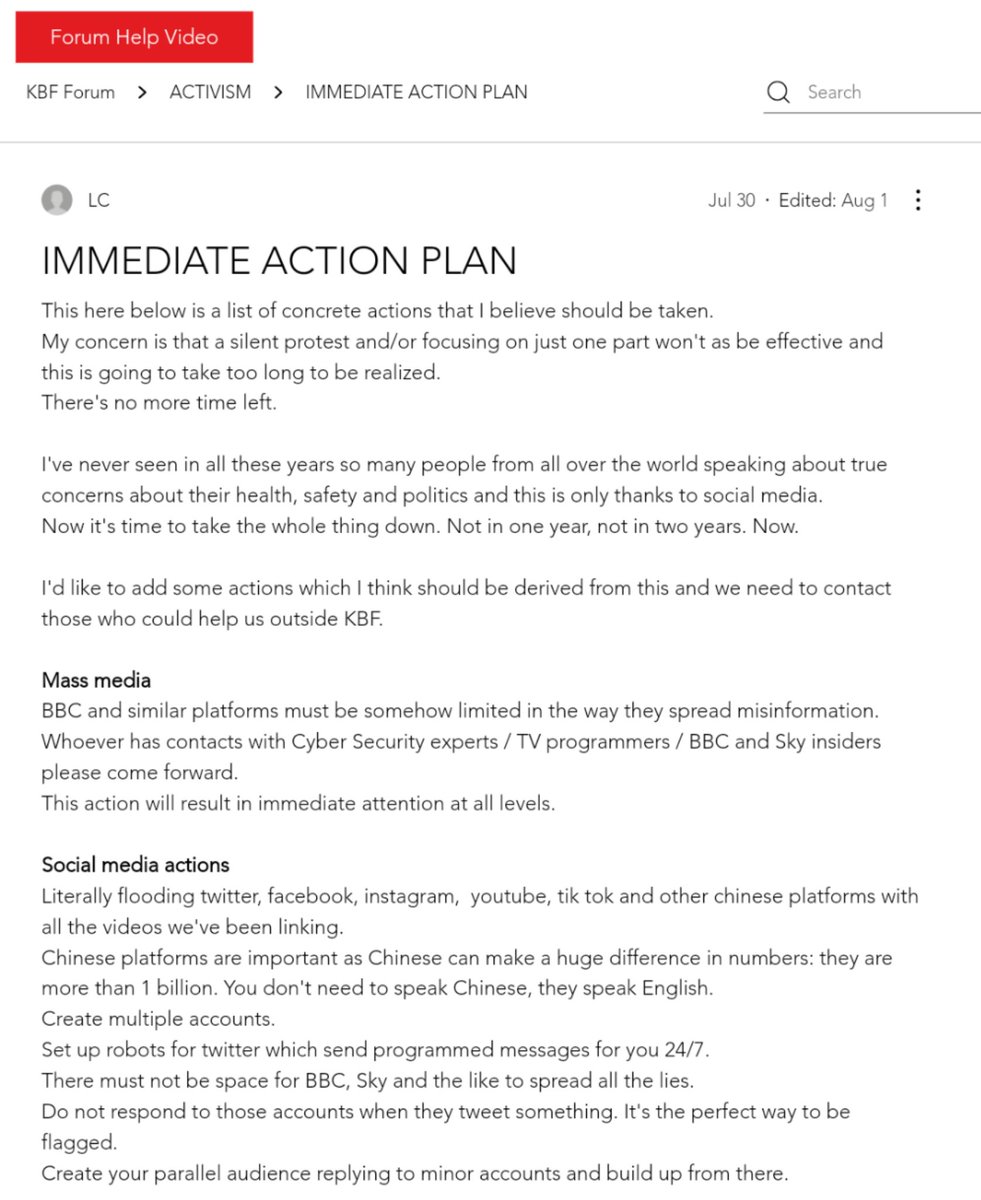 This is what we are up against  #Covid19UK - people who claim they want to Keep Britain Free but have been actively encouraging behaviour that keeps Britain infected & is killing us. This is the KBF action plan, since deleted from their website #WrongCovid https://web.archive.org/web/20201203092954/https://www.keepbritainfree.com/forum/activism/immediate-action-plan
