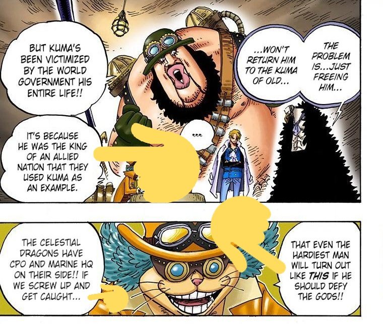This is interesting bc Charloss tried EXACTLY THAT on Shirahoshi! Oda made us think shed get captured, but he had Vivi enslaved instead. In that scene, we get a reminder that these are LOWER KINGS and CAN be enslaved, 'set an example'. You know what other King was enslaved? Kuma!