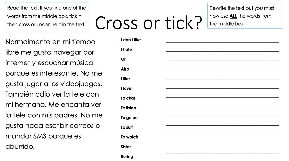 Mrs Leaver MFL (@mflmullen) on Twitter photo Used β¦<a href="/atantot/">E Mercier</a>β© layout and β¦<a href="/gianfrancocont9/">Dr Gianfranco Conti</a>β© cross or tick idea to plan a year 7 Spanish activity for this week on teams #mfltwitterati Used β¦<a href="/atantot/">E Mercier</a>β© layout and β¦<a href="/gianfrancocont9/">Dr Gianfranco Conti</a>β© cross or tick idea to plan a year 7 Spanish activity for this week on teams #mfltwitterati
