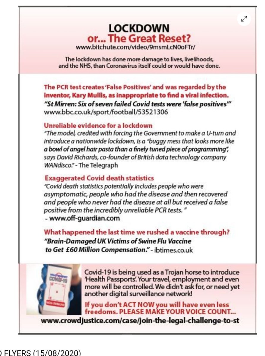 If you look at their site now, it's plain they have a lot more money to make resources and are trying to be less blatant & more cryptic with their misinformation, but here are some antivaccine / Covid denial / anti-lockdown KBF flyers from summer last year https://web.archive.org/web/20201001221827/https://www.keepbritainfree.com/forum/activism/here-s-a-flyer-people-can-use