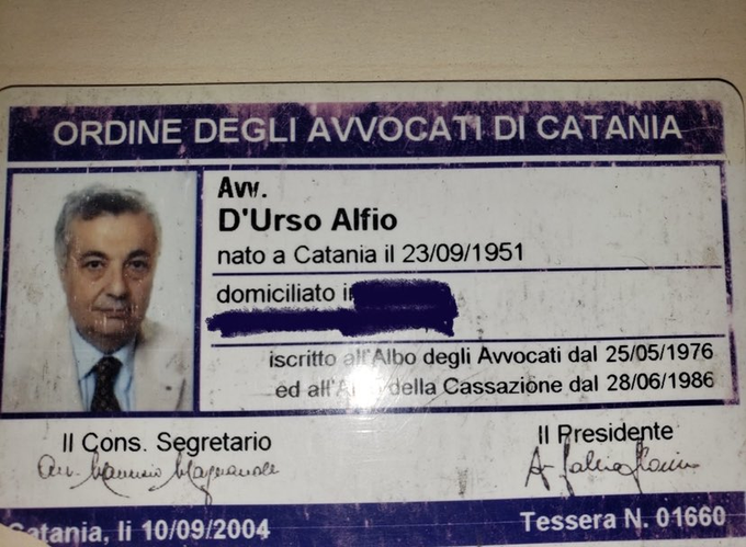 Kermit_Progress's tweet photo. Here Is The Law License Of #AlfioDUrso , The Man Who Testified To #Italy's Interference In The USA's 2020 Election Using Satellite #LeonardoSpA  

#ItalyDidIt
#ConteComeClean
#GiuseppeConte 
@GiuseppeConteIT
#ClaudioGraziano 
@ChairmanEUMC https://t.co/FJIKvCRfVX
