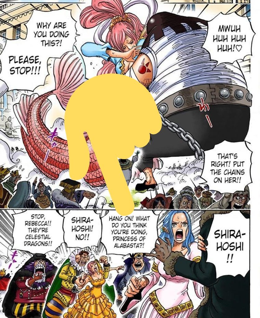 This is a DIRECT PARALLEL to when Vivi told neptune to not think of the enslavement attempt at Shirahoshi as a reflection of humanity. THE EXACT SAME PHRASING!! If they were JUST captured it wouldnt be as big, but they were ENSLAVED, the tenryuubito are also VERY stubborn