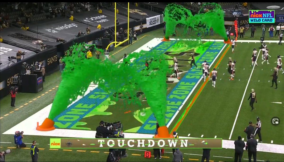 Lots of thoughts on this <a href="/NFL/">NFL</a> Wild Card game on <a href="/Nickelodeon/">Nickelodeon</a>. Got to love AR slime during TDs and Viacom maximizing brand synergy. I wonder if networks will replicate this with niche alt broadcasts. Like with @BarstoolSports or #TheBachelor