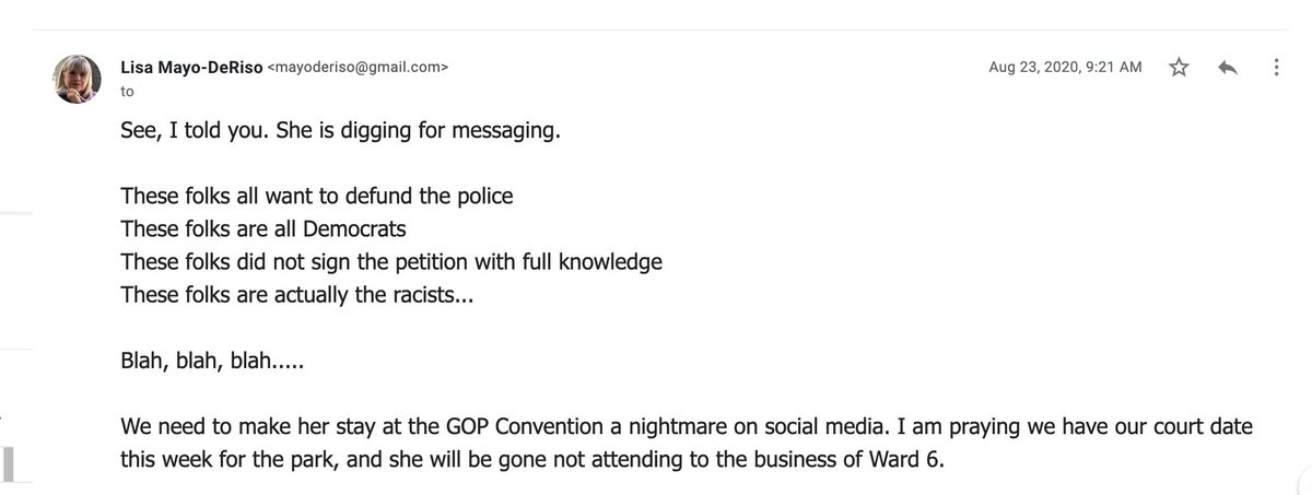 Around that time, a recall campaign was launched against  @votefiore - and who happened to want to help with that recall campaign? Lisa.  @StavrosAnthony 's campaign manager. Hmm.