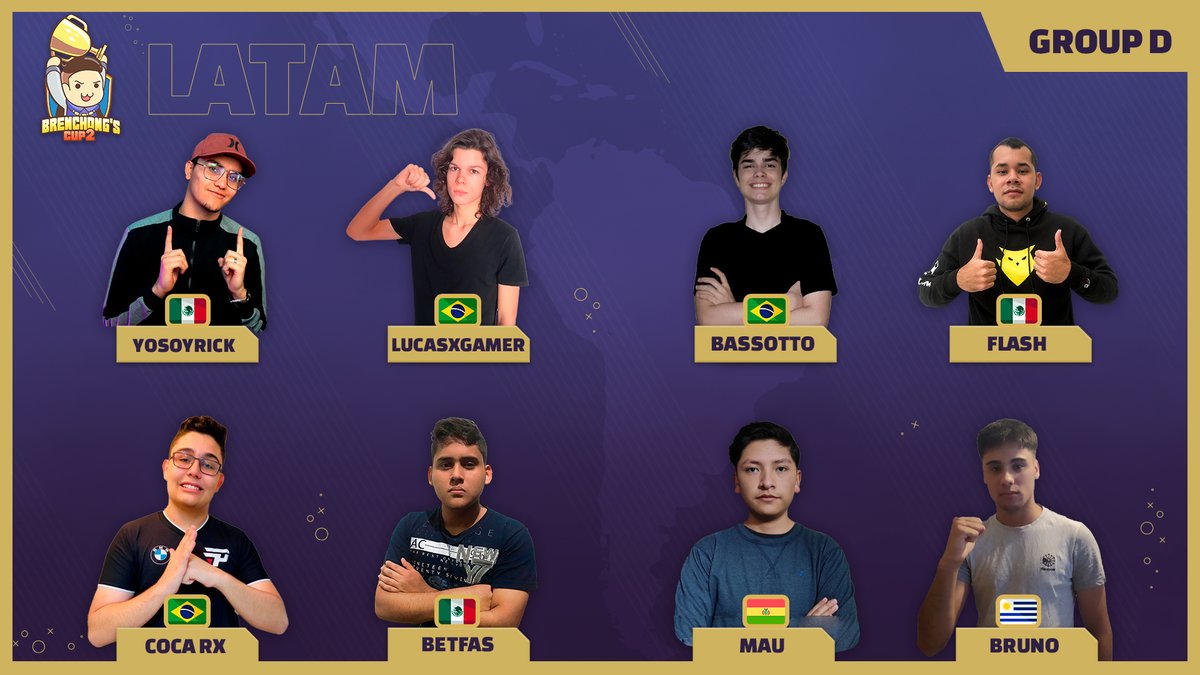 🏆#BrenChongCup2
🏅#GroupD #LATAM
💰$40.000

🇪🇸21 Enero
⌚️23:59 CET

🇲🇽21 Enero
⌚️16:59 MX

🇧🇷21 Janeiro
⌚️19:59 BST

🤔¿Quiénes son vuestros 4 favoritos para pasar de fase?

🗣️Casters:
<a href="/BigSpinCR/">BigSpin</a> <a href="/Ouahleouff_Just/">Ouahleouff❤️</a> <a href="/KashmanTV/">Kashman</a> <a href="/artubeclash/">Code : Artube</a> <a href="/ReVoLAimaR/">RevolAimar</a>

📺twitch.tv/revolaimar
