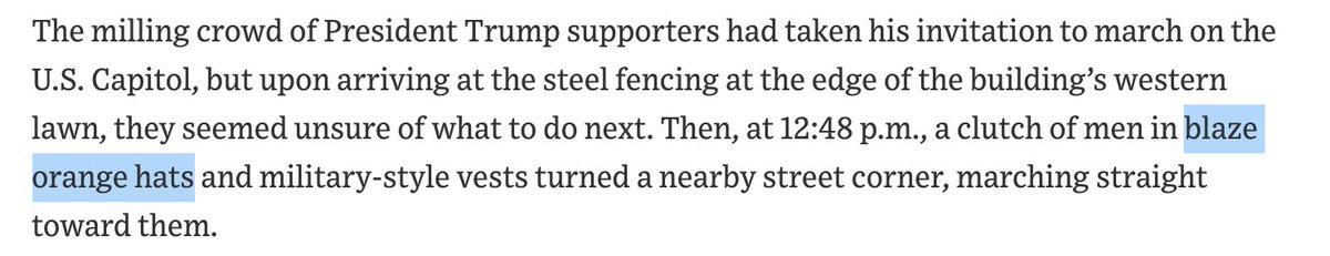 Whether the guys in orange are Proud Boys has suddenly become a very relevant issue to PB leadership after the WSJ reported that a group of people in orange hats — whether the same people or not — helped set off the first attacks on the capitol.