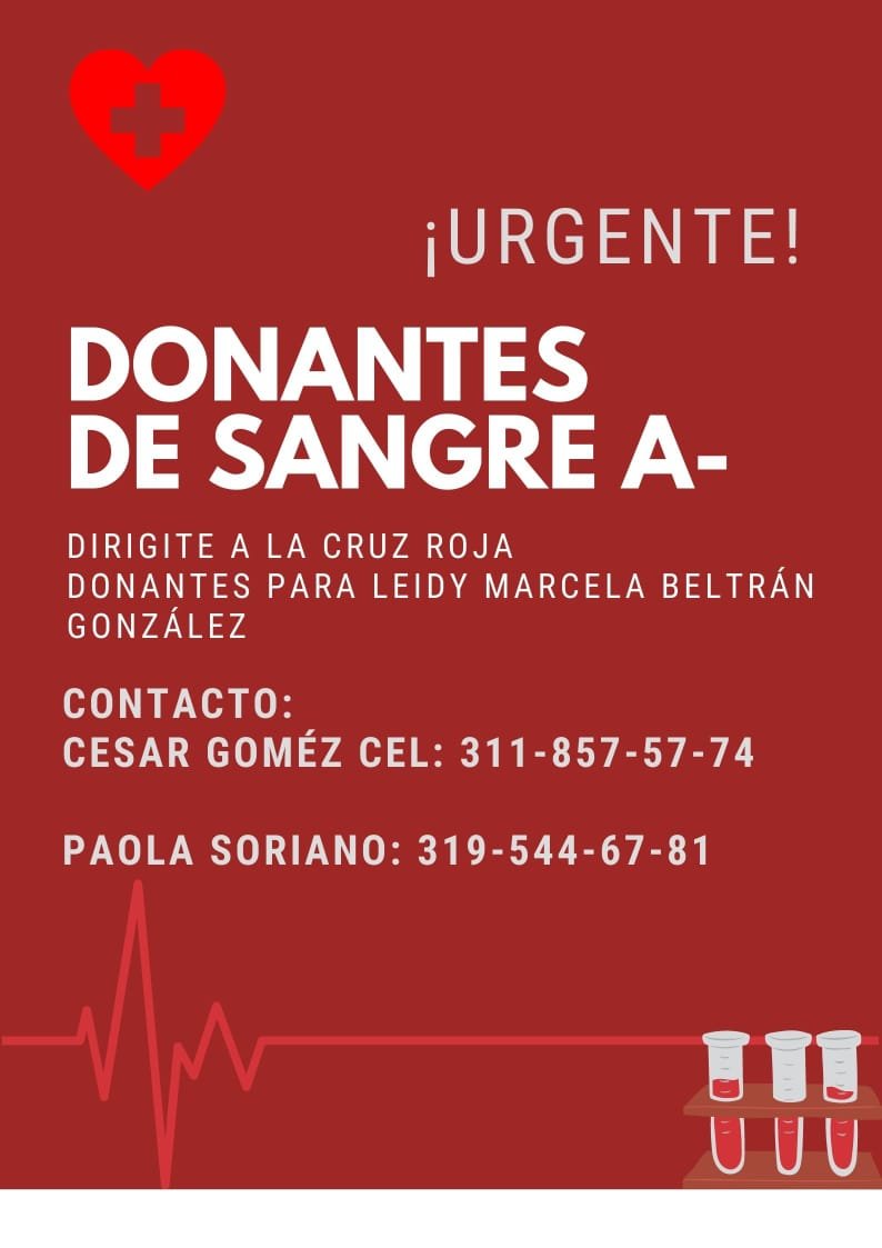 _Oskar_SoyYo's tweet photo. #FelizDomingo hoy por favor necesitamos de toda su ayuda!!
Quienes puedan donar sangre tipo A- en Bogotá y puedan dirigirse a la Cruz Roja par hacerlo a nombre de Leidy Marcela Beltrán Gonzalez se los agradezco. Cualquier RT es cariño. https://t.co/oVSOXUXhfM
