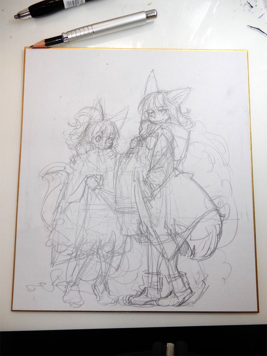 線画とラフ。作業量的に一日一枚はきついけど、とにかく続けるようにしようと思ってます。 