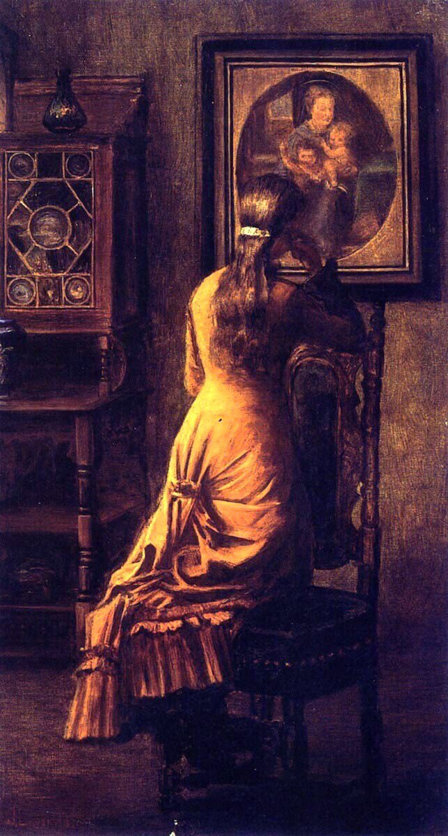 Born in Belfast, he attended the Académie Julian (1870s). He returned & was associated with the Glasgow School. In 1888 he was chosen to depict the Queen & Glasgow Int’nl Exhibit. Pious Reflections (1879-80), a Lady Sewing (1881) A Conquest(1881) & Between the Sittings (1882)