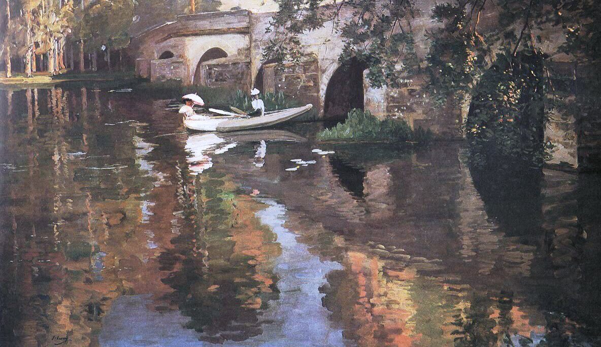 He moved to London & was influenced by Whistler’s ‘art for art’s sake’ aestheticism & became a society painter. In the 1880s he visited the artists’ colony at Grez. Bridge at Grez (1883-4), Hotel Chevillon, Grez (1883), La Laveuse & The Bridge at Grez (1883)
