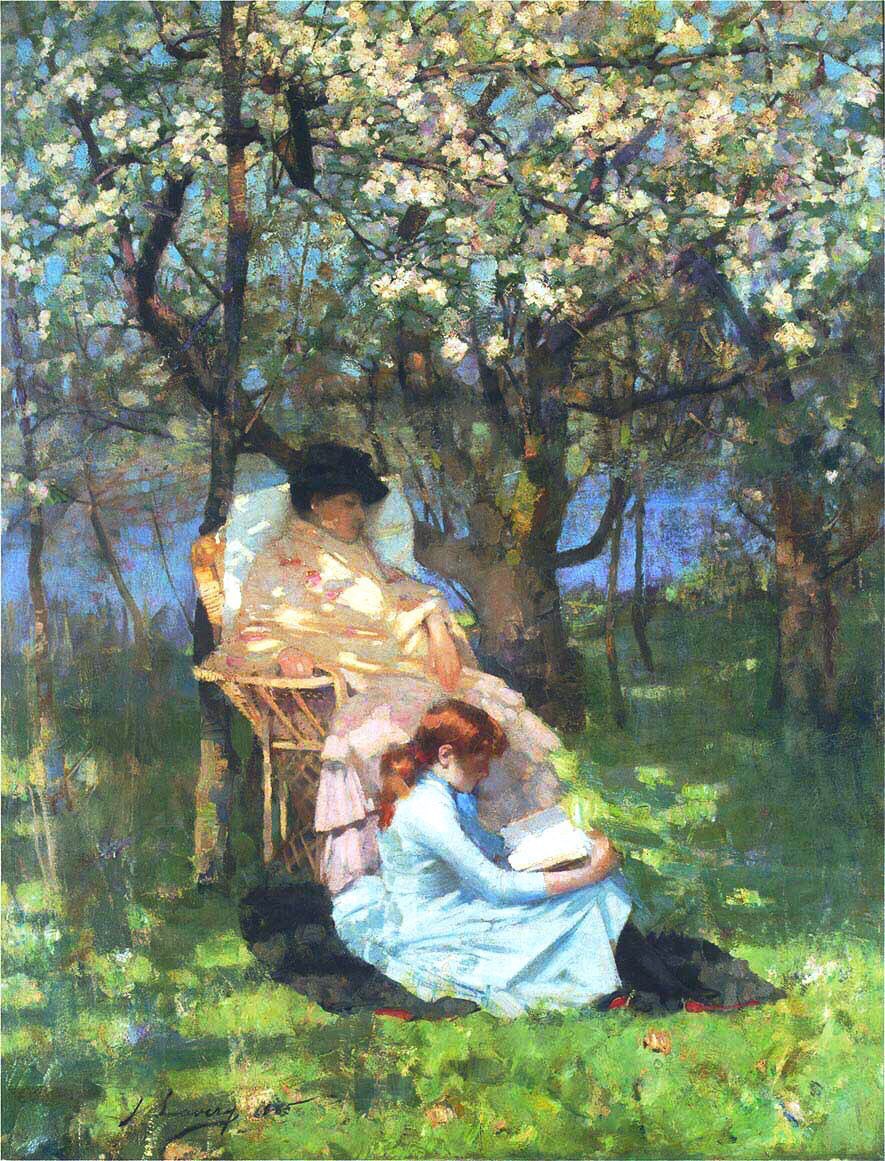He was fascinated with light & creating stylish images. His work was similar to that of his friend John Singer Sargent. A Visitor (1885), Convalescent in an Orchard (1885), Goose Girls (1885) & Woman on a Safety Tricycle (1885)