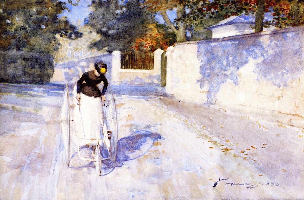 He was fascinated with light & creating stylish images. His work was similar to that of his friend John Singer Sargent. A Visitor (1885), Convalescent in an Orchard (1885), Goose Girls (1885) & Woman on a Safety Tricycle (1885)