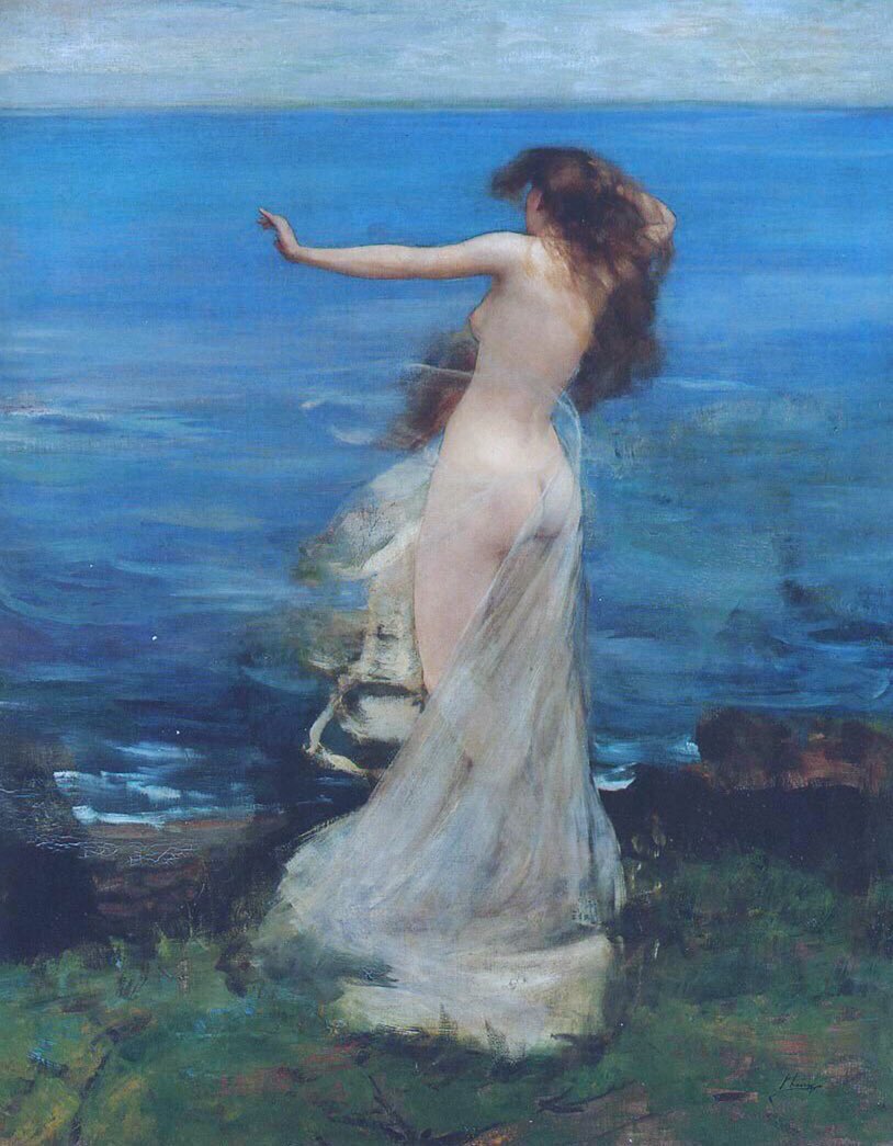 Most of his oeuvre was of portraits & pasttimes with mythology a rare subject. Ariadne (1886), the Bishops’ Castle (1888), the Dutch Coffee House(1888) & The Glasgow International Exhibition (1888)