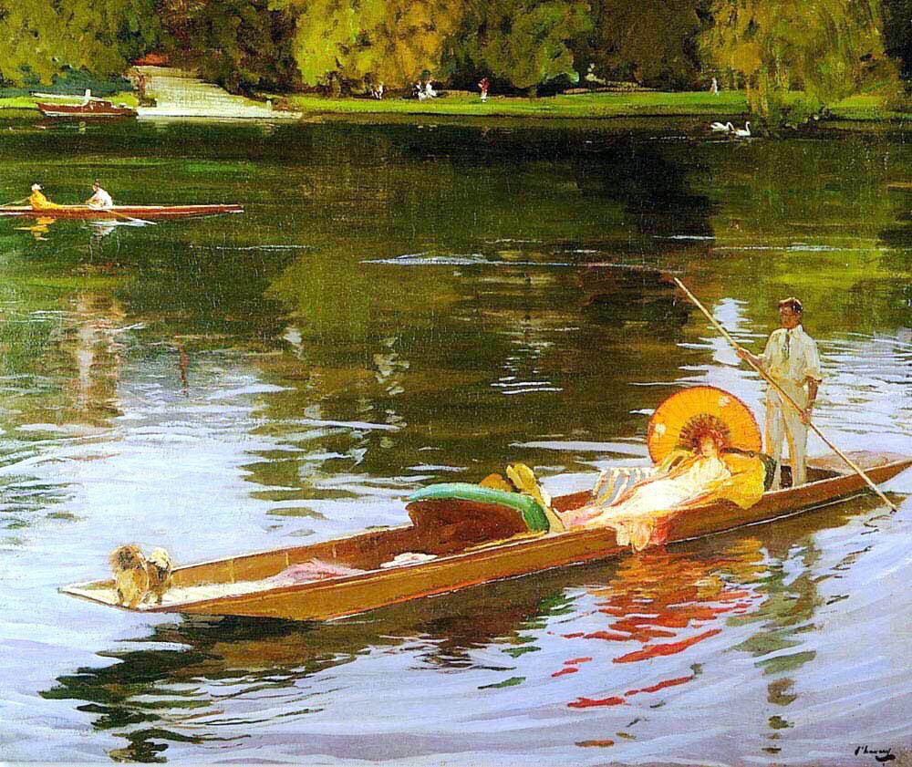 He took the French approach & applied it to the the English scene. Boating on the Thames (c1890s), The Croquet Party (1890), El Espada (1892) & the White City (1893)