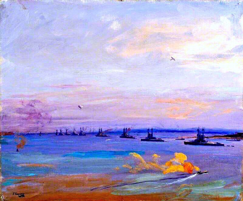 He married Hazel Martyn in 1909 - she would become his muse & later the symbol of Ireland. Pulham St Mary’s (1918), The American Battle Squadron (1918), Dover Harbour (1918)& Sir John Alcock (1919)