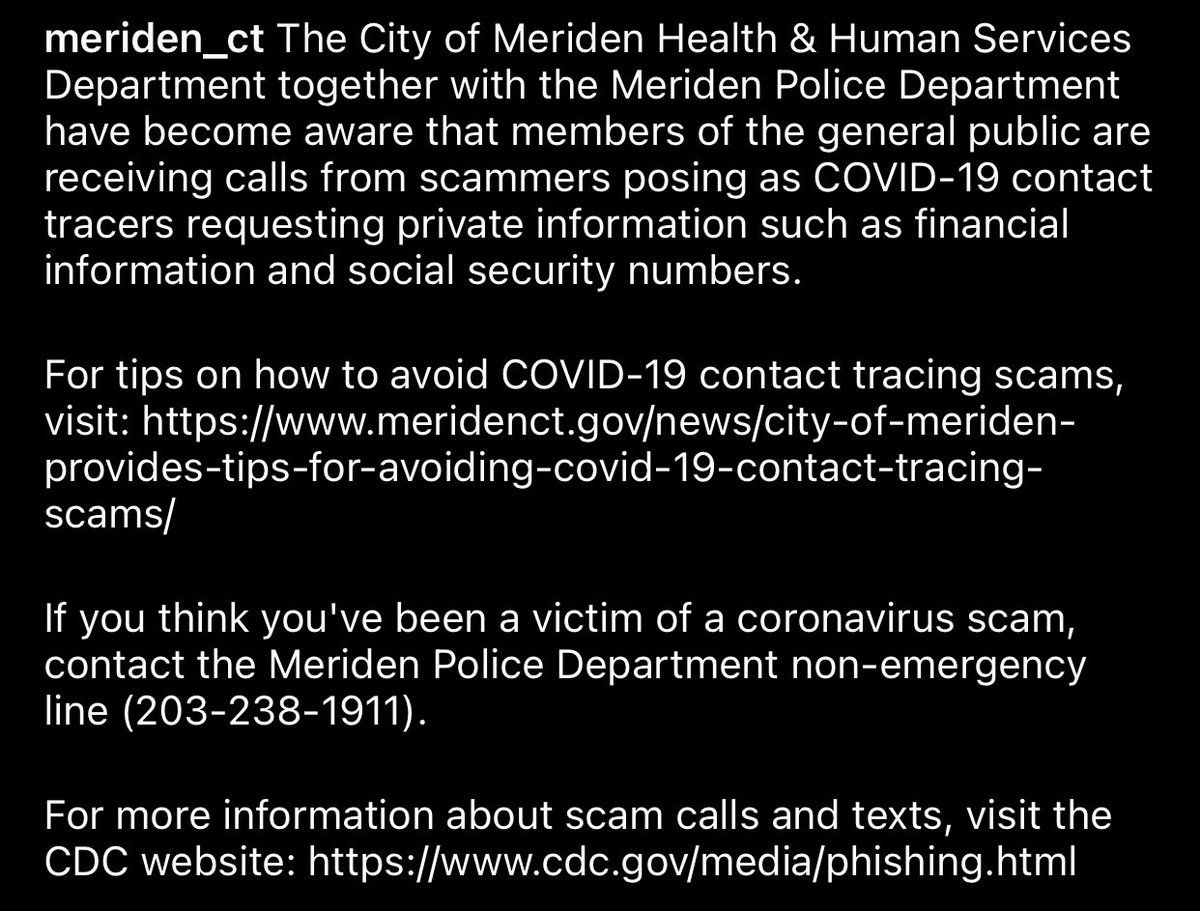 Please read this warning from the Meriden health department about phone scams. <a href="/MaloneyMemos/">Maloney Memos</a> <a href="/straubmhs/">Mrs. Straub</a> <a href="/lyons_barton/">Erin Lyons-Barton</a> <a href="/grkenyon/">Geoff Kenyon</a> <a href="/CityofMeriden/">City of Meriden</a> <a href="/MeridenK12/">Meriden K12</a>