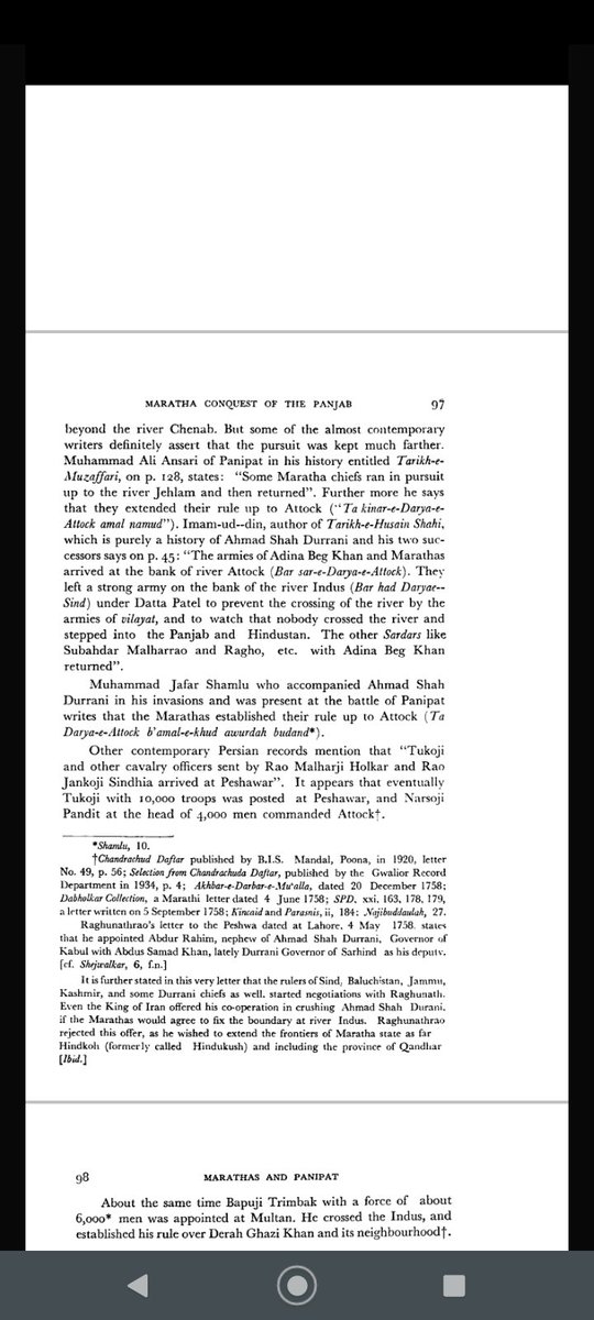 12. Marathas persued afghans upto Indus river Adina beg and Raghunath Rao who were following in rear paid reverential visit to sikh Temple and Sikh chiefs came and visited the southerners nd were hounered.
