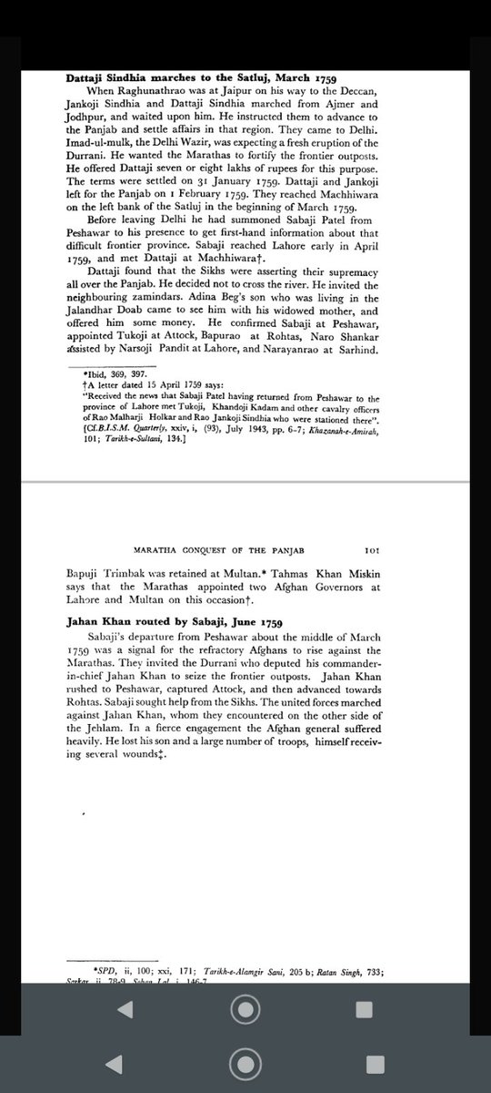 12. Marathas persued afghans upto Indus river Adina beg and Raghunath Rao who were following in rear paid reverential visit to sikh Temple and Sikh chiefs came and visited the southerners nd were hounered.