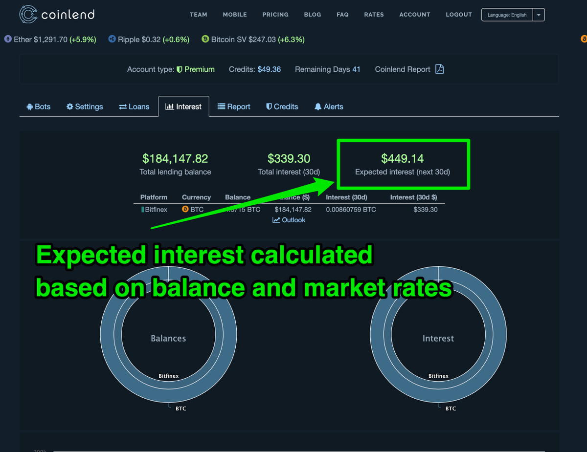 Coinlend2018's tweet photo. You now can show your expected interest calculated based on the actual active loans. To do that just click on the expected interest value. #coinlend #projection https://t.co/9AALd8jZFA
