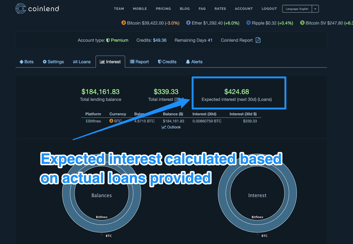 Coinlend2018's tweet photo. You now can show your expected interest calculated based on the actual active loans. To do that just click on the expected interest value. #coinlend #projection https://t.co/9AALd8jZFA