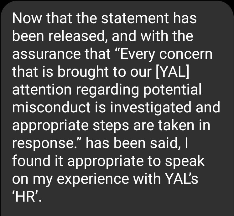YAL staffmember speaks out about the lack of an HR process at  @YALiberty  #YALtoo