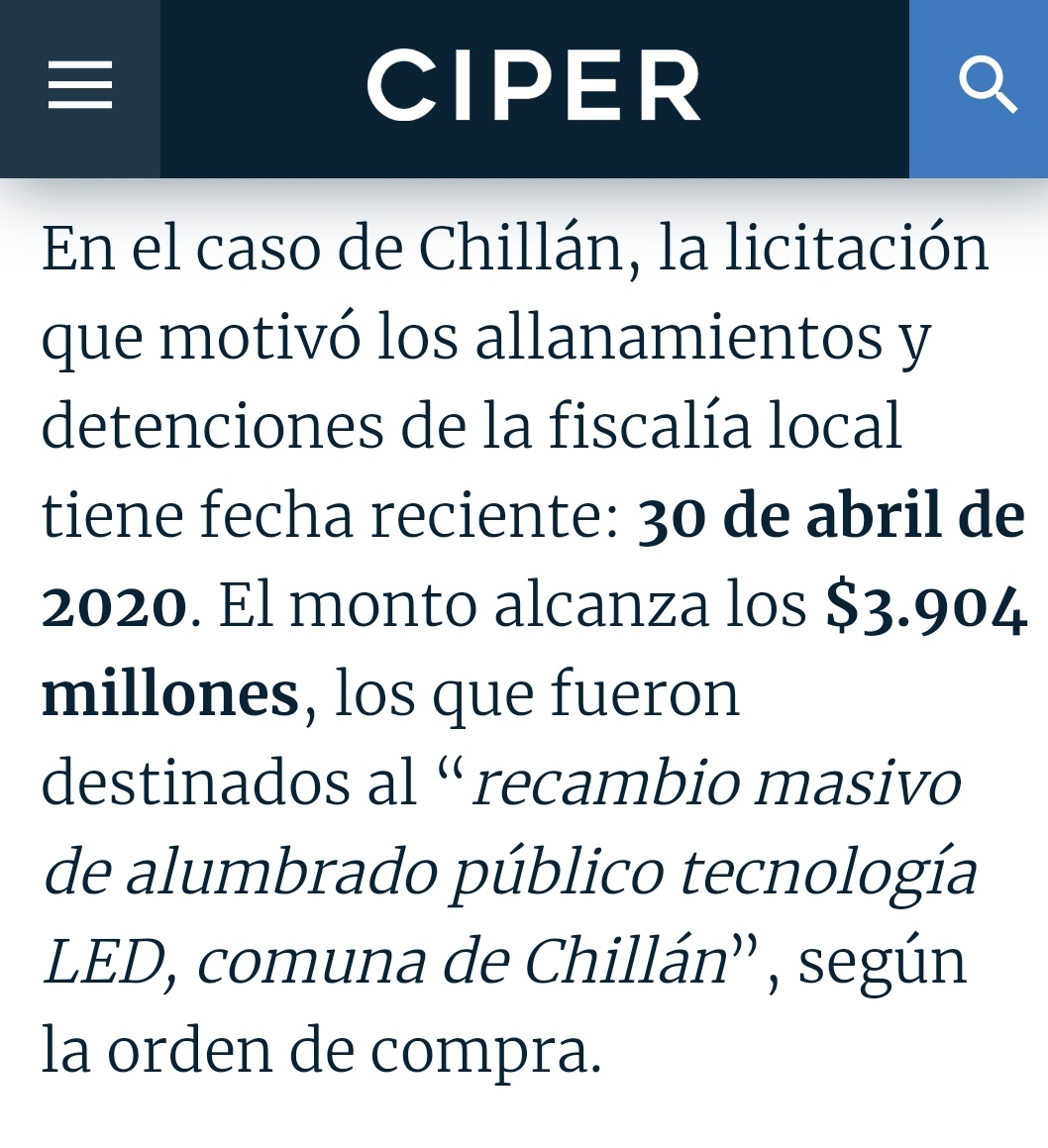 Fiscalía de Alta Complejidad investiga a 20 Municipalidades por el tema luminarias, pero parece que <a href="/latercera/">La Tercera</a> sólo sabe del caso de Recoleta y el Alcalde Jadue.

¡¡SE NOTA DEMASIADO!!