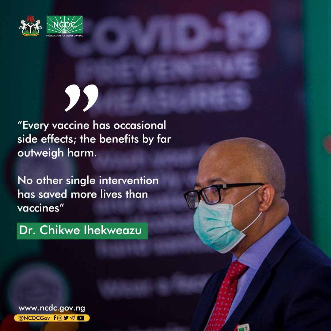 The #COVID19 pandemic is not over, but the availability of vaccines will bring us closer to controlling the acute phase of this pandemic

Our sister agency, <a href="/NphcdaNG/">NPHCDA</a> is providing leadership to ensure access to &amp; distribution of #COVID19 vaccines in Nigeria

#VaccinesSaveLives