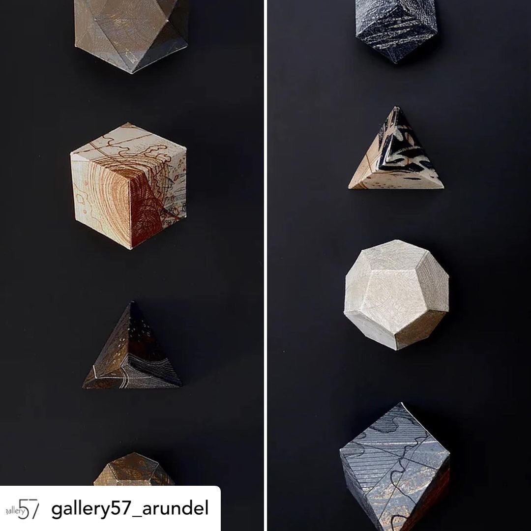LouBoydArt's tweet photo. The Structured exhibition @Gallery57art continues online #platonicsolids #etching #symbolism #sacredgeometry #symbolsofnature #3dforms #geometricforms #papersculpture #structured #gallery57_arundel https://t.co/byIwILYCiY