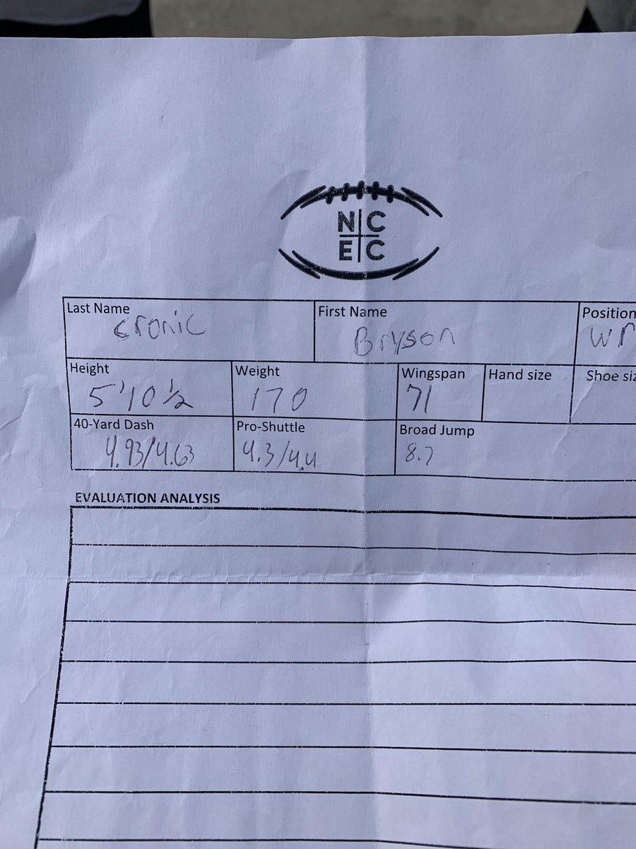 BrysonCronic's tweet photo. Great day at @NCEC_Recruiting camp!  @WhiteCo_FB @SMSBFootball @elitefootballac @DariusCannon2 @NatlPlaymkrsAca https://t.co/s9SQ7UvaLc