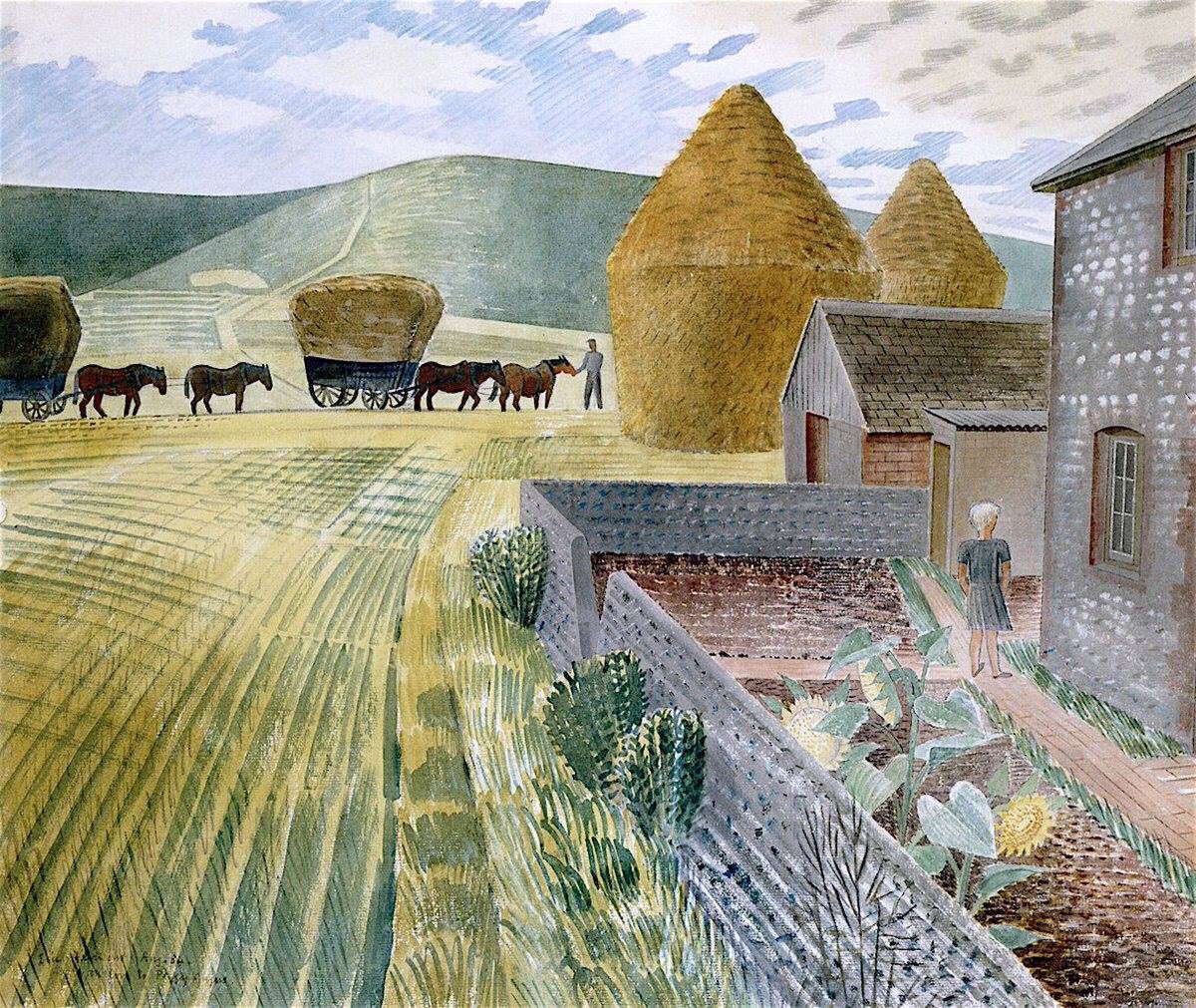  #BeyondRavilious - In 1933 Peggy Angus moved into Furlongs, a stone cottage below the Sussex Downs near Lewes. Many artists came here during this period including Eric Ravilious, who painted this view of the cottage in 1935. Original artwork in a private collection.