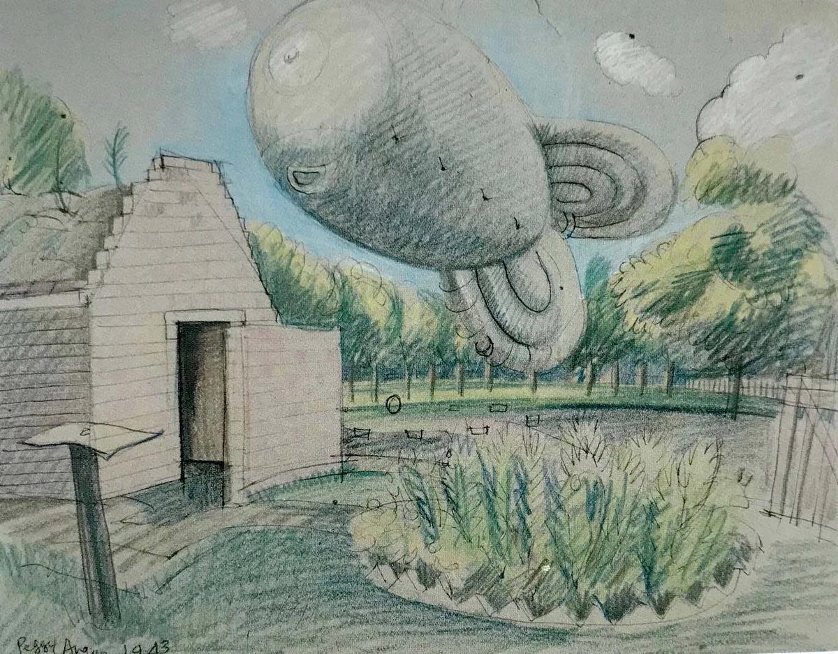 #BeyondRavilious - during  #WW2 she wasn’t a war artist but the war invaded some of her work, like Barrage Ballon, 1943. Original artwork in a private collection.