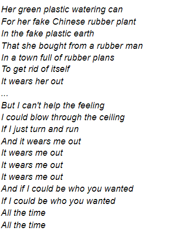 Jiang Yanli, filial but perpetually exhausted daughter as "Fake Plastic Trees" https://open.spotify.com/track/73CKjW3vsUXRpy3NnX4H7F