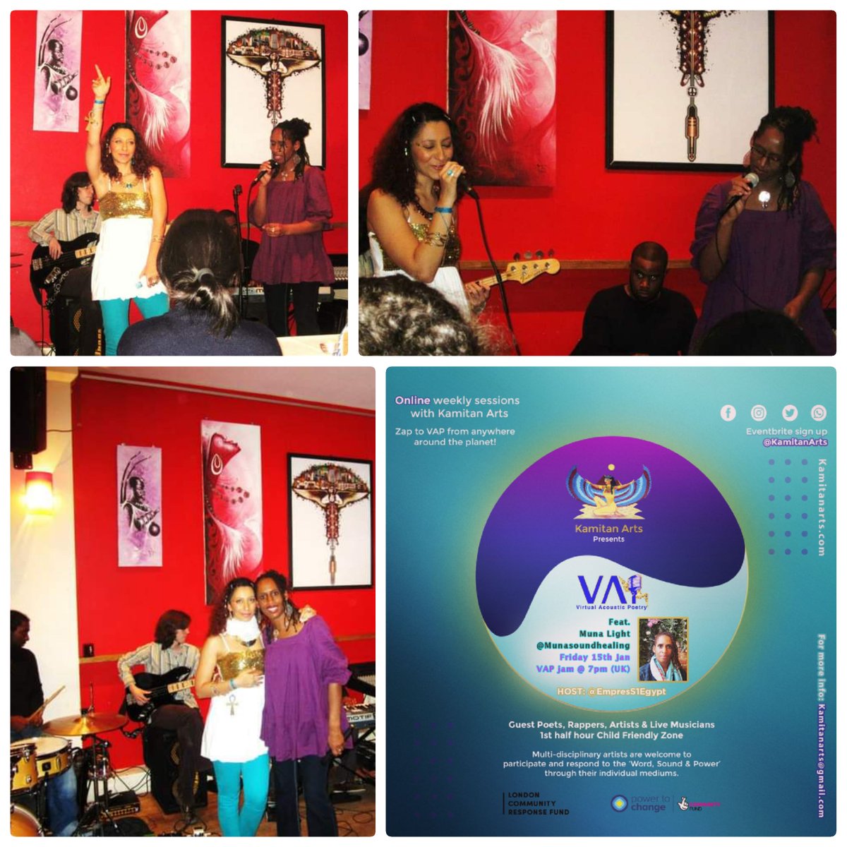 KamitanArts's tweet photo. FRI 15th Jan 7pm join us 4the 1st VAP Jam in 2021! Ft. Sound Healer&amp;Songstress @Muna_Light_ aka #MarciaEscoffery Host: @EmpresS1Egypt  Zap2VAP from anywhere around the planet! ⚡#VAPJam #VAP #VirtualAcousticPoetry #KamitanArts #MunaLight  @peoplesbiz @CityBridgeTrust
 @TNLComFund https://t.co/9Asrjt43kD